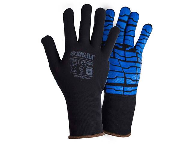 Перчатки трикотажные с латексным покрытием (паутина на ладони) р10 (синие, манжет) SIGMA (9445541) - Фото 1