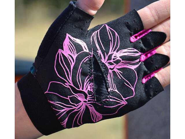 Рукавички для фітнесу MadMax MFG-770 Flower Power Gloves Black/Pink S - Фото 6