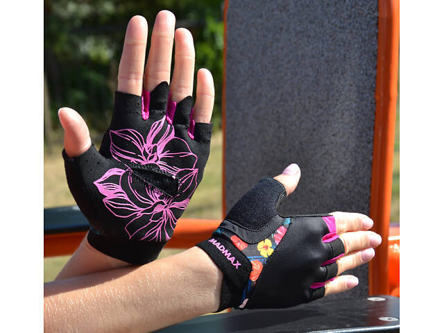 Рукавички для фітнесу MadMax MFG-770 Flower Power Gloves Black/Pink S - Фото 7