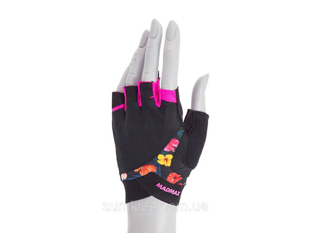 Рукавички для фітнесу MadMax MFG-770 Flower Power Gloves Black/Pink S - Фото 2