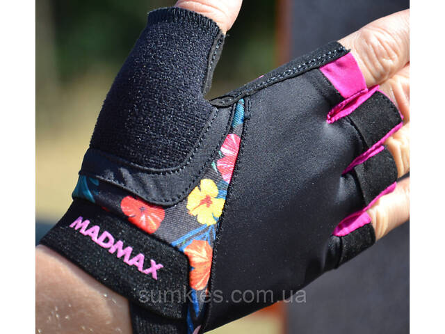 Рукавички для фітнесу MadMax MFG-770 Flower Power Gloves Black/Pink S - Фото 5