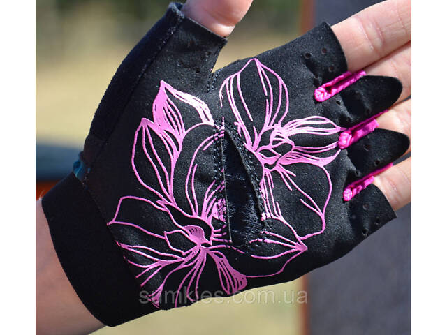 Рукавички для фітнесу MadMax MFG-770 Flower Power Gloves Black/Pink S - Фото 6