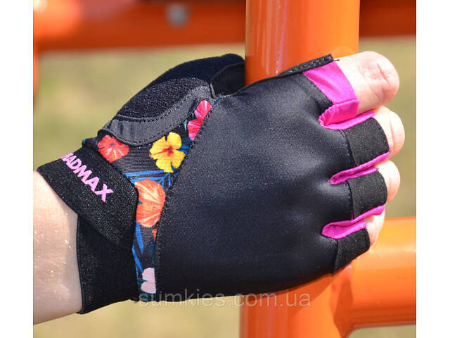 Рукавички для фітнесу MadMax MFG-770 Flower Power Gloves Black/Pink S - Фото 8