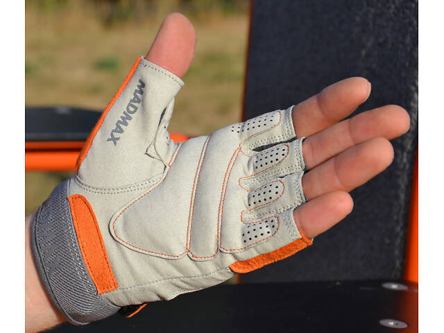 Рукавички для фітнесу MadMax MFG-850 Crazy Grey/Orange S - Фото 5