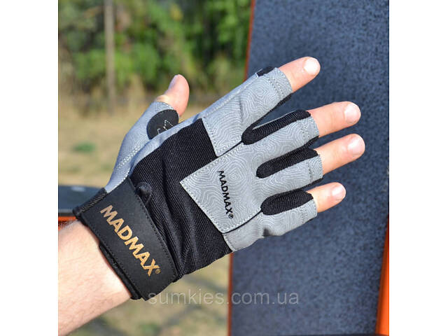 Рукавички для фітнесу MadMax MFG-871 Damasteel Grey/Black M - Фото 4