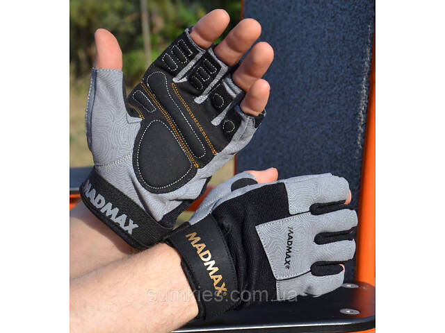 Рукавички для фітнесу MadMax MFG-871 Damasteel Grey/Black M - Фото 6