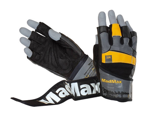 Рукавички для фітнесу MadMax MFG-880 Signature Black/Grey/Yellow XL - Фото 1