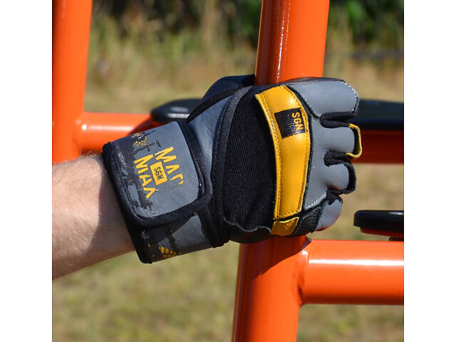 Рукавички для фітнесу MadMax MFG-880 Signature Black/Grey/Yellow XL - Фото 5