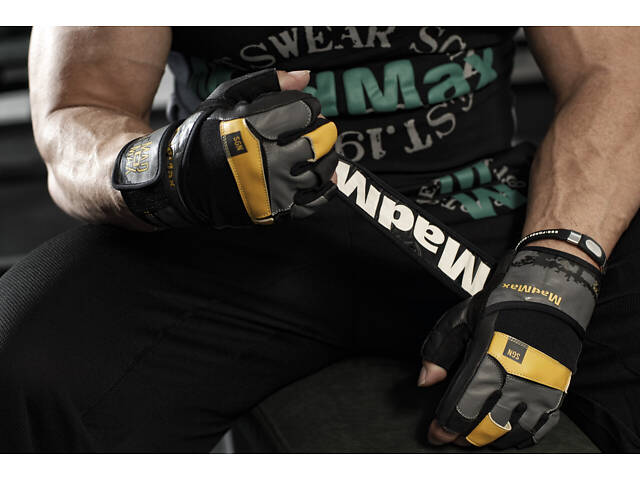 Рукавички для фітнесу MadMax MFG-880 Signature Black/Grey/Yellow XL - Фото 10