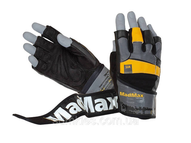 Рукавички для фітнесу MadMax MFG-880 Signature Black/Grey/Yellow XL - Фото 1