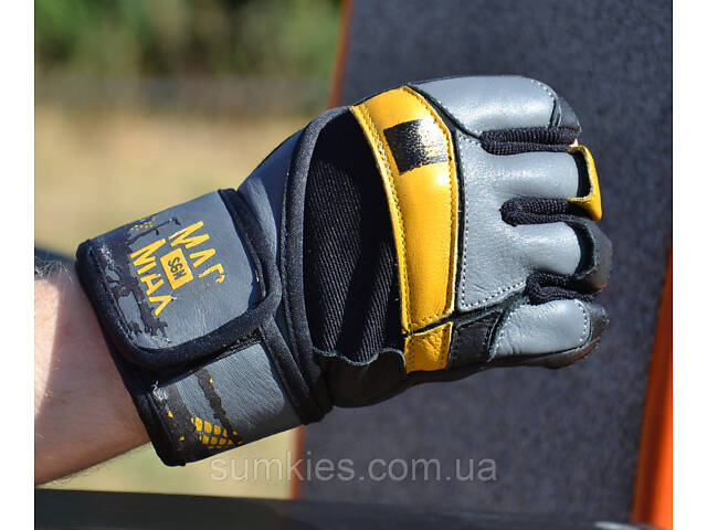 Рукавички для фітнесу MadMax MFG-880 Signature Black/Grey/Yellow XL - Фото 2