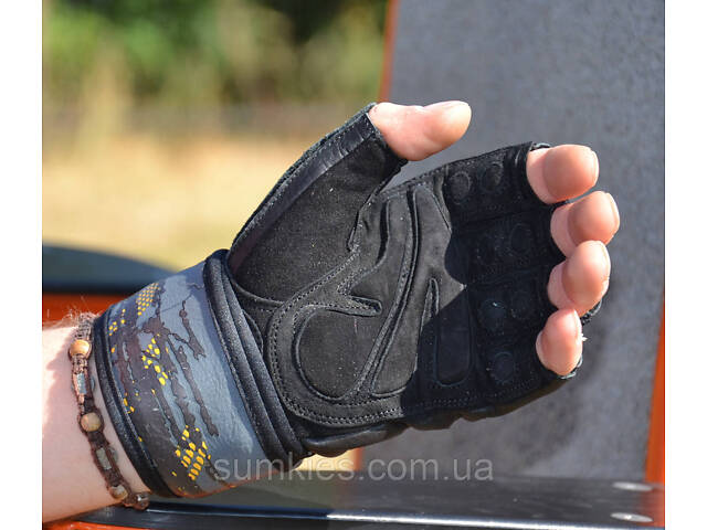 Рукавички для фітнесу MadMax MFG-880 Signature Black/Grey/Yellow XL - Фото 3