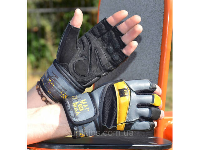 Рукавички для фітнесу MadMax MFG-880 Signature Black/Grey/Yellow XL - Фото 4