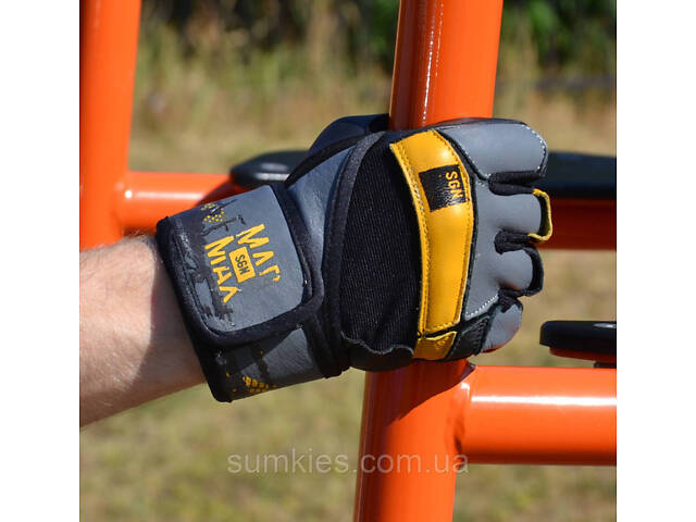 Рукавички для фітнесу MadMax MFG-880 Signature Black/Grey/Yellow XL - Фото 5