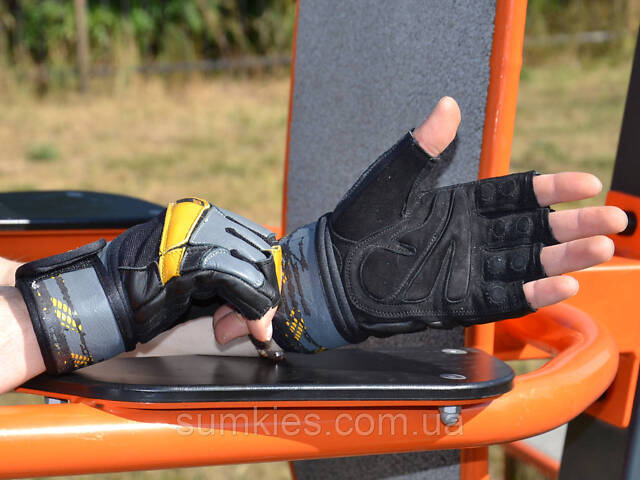 Рукавички для фітнесу MadMax MFG-880 Signature Black/Grey/Yellow XL - Фото 6