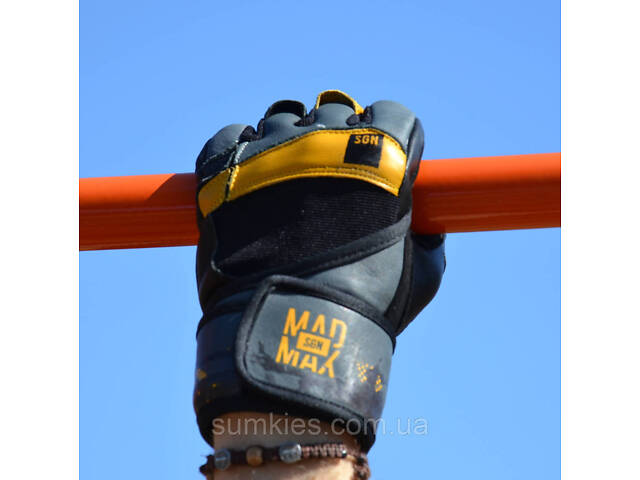 Рукавички для фітнесу MadMax MFG-880 Signature Black/Grey/Yellow XL - Фото 8