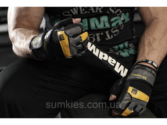 Рукавички для фітнесу MadMax MFG-880 Signature Black/Grey/Yellow XL - Фото 10
