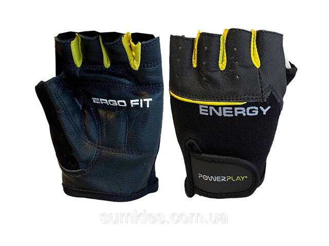 Рукавички для фітнесу PowerPlay 9058 Energy чорно-жовті M - Фото 1