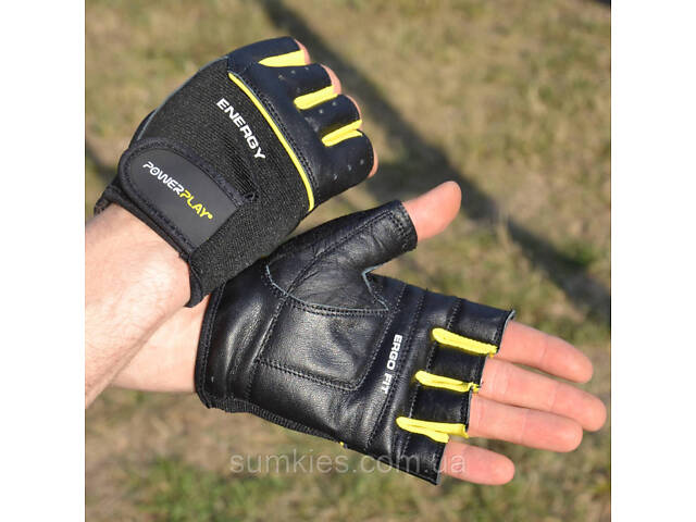 Рукавички для фітнесу PowerPlay 9058 Energy чорно-жовті M - Фото 7