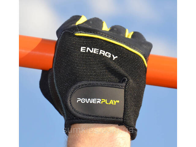Рукавички для фітнесу PowerPlay 9058 Energy чорно-жовті M - Фото 10