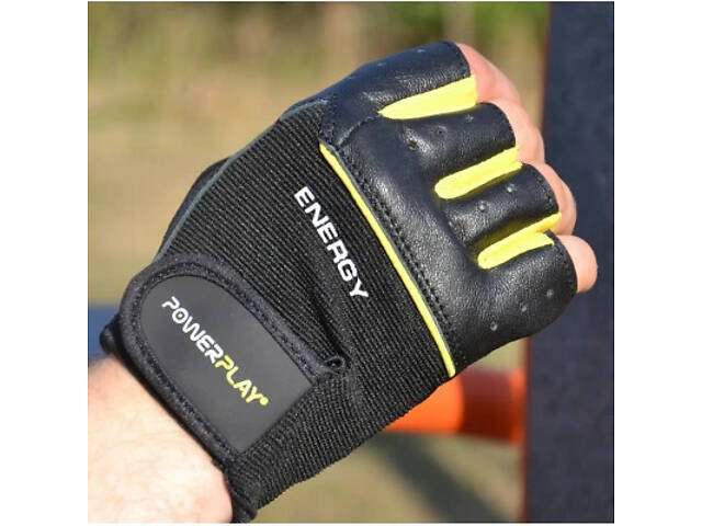 Перчатки для фитнеса PowerPlay 9058 Energy чорно-жовті M (PP_9058_M_Energy) - Фото 4