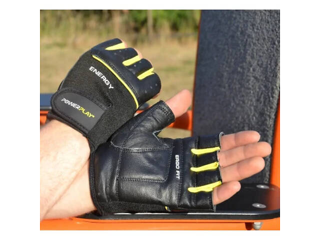 Перчатки для фитнеса PowerPlay 9058 Energy чорно-жовті M (PP_9058_M_Energy) - Фото 6