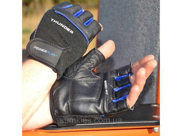 Рукавички для фітнесу PowerPlay 9058 Thunder чорно-сині M - Фото 4
