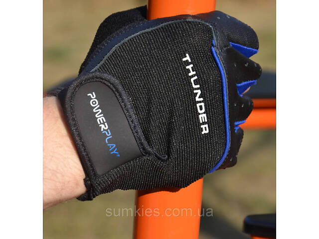 Рукавички для фітнесу PowerPlay 9058 Thunder чорно-сині M - Фото 5