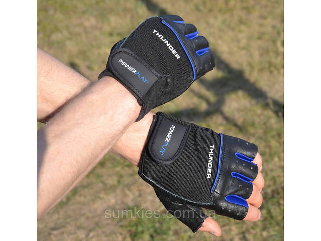 Рукавички для фітнесу PowerPlay 9058 Thunder чорно-сині M - Фото 6