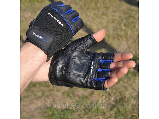 Рукавички для фітнесу PowerPlay 9058 Thunder чорно-сині M - Фото 7
