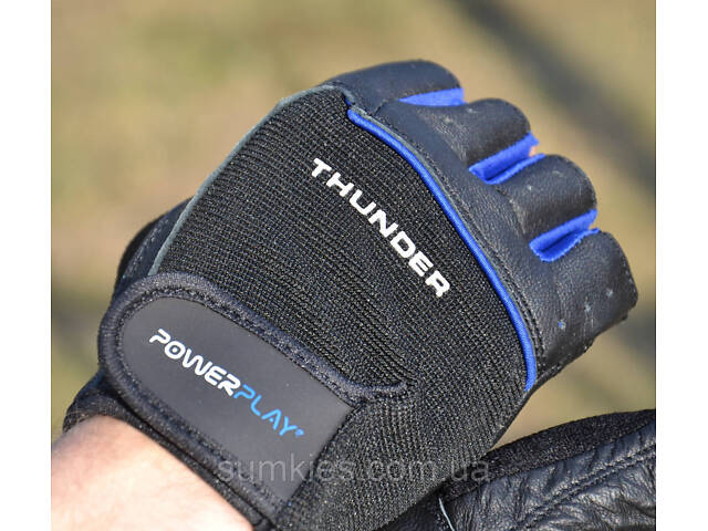 Рукавички для фітнесу PowerPlay 9058 Thunder чорно-сині M - Фото 8