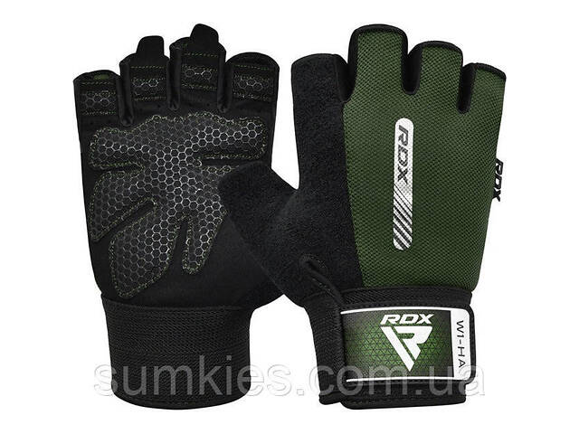 Рукавички для фітнесу RDX W1 Half Army Green M - Фото 1