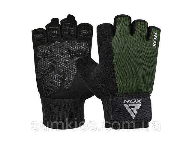 Рукавички для фітнесу RDX W1 Half Army Green Plus S - Фото 1