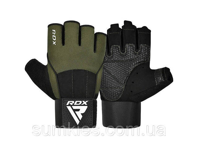 Рукавички для фітнесу RDX W3 ARMY GREEN WITH EVA PADDING-S - Фото 1