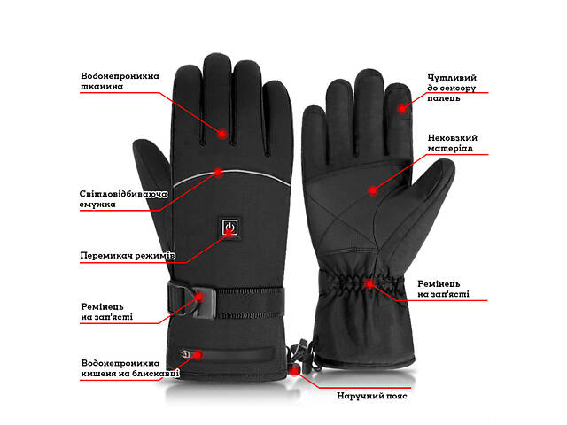 Рукавиці з підігрівом на акумуляторах Herobiker A2, 3 режими, 4000мА/год, 45 градусів до 5 годин, розмір L - Фото 9