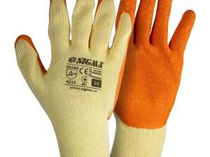 Рукавички трикотажні з частковим латексним покриттям кринкл р10 (помаранч, манжет) SIGMA (9445461)