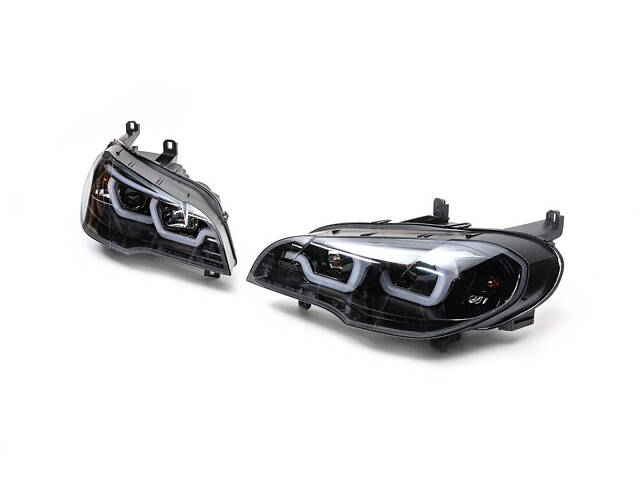 Передние фары со светодиодной подсветкой (2 шт, темные) для BMW X5 E-70 2007-2013 гг. - Фото 1