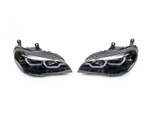 Передние фары со светодиодной подсветкой (2 шт, темные) для BMW X5 E-70 2007-2013 гг. - Фото 3