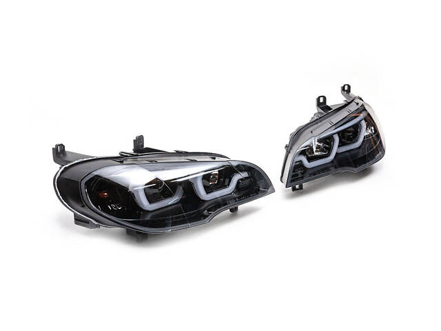 Передние фары со светодиодной подсветкой (2 шт, темные) для BMW X5 E-70 2007-2013 гг. - Фото 4