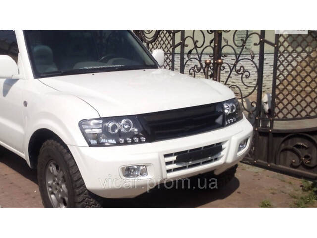 Передняя линзовая оптика, фары (черные) Mitsubishi Pajero Wagon III (2001-2006) - Фото 5