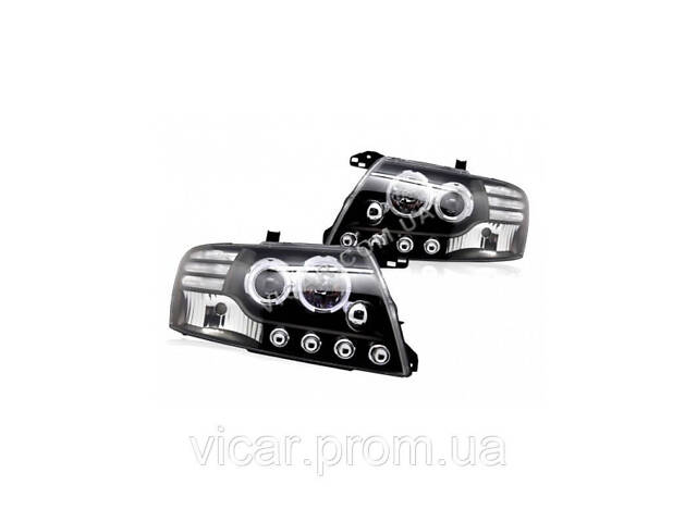 Передняя линзовая оптика, фары (черные) Mitsubishi Pajero Wagon III (2001-2006) - Фото 7