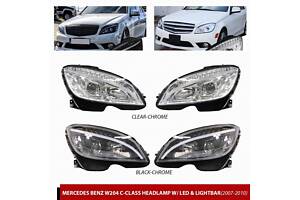 Передня оптика LED (2007-2011, 2 шт) Чорна для Mercedes C-class W204 рр