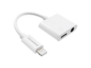 Переходник адаптер Borofone BV12 2in1 аудио конвертер Lightning to Jack 3.5 AUX (F) / Lightning (F) - White