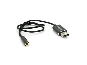 Перехідник для навушників VegGieg V-K201 USB2.0(M)-Jack3.5(F), Black, Box