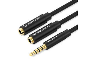 Перехідник аудіо Jack 3.5mm TRRS M-&gt; 2X 3.5mm F (мікрофон + навушники) чорний Vention