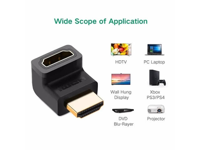 Перехідник HDMI M to HDMI F 90° corner UP HD112 black Ugreen (20110) - Фото 3