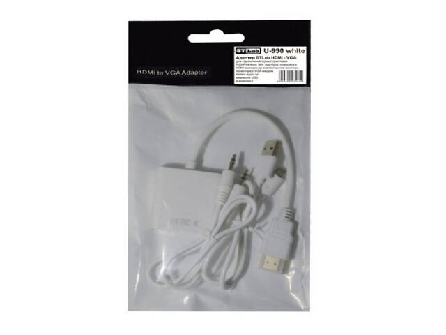 Перехідник HDMI M to VGA F (з кабелями аудіо та живлення від USB) ST-Lab (U-990 white) - Фото 6