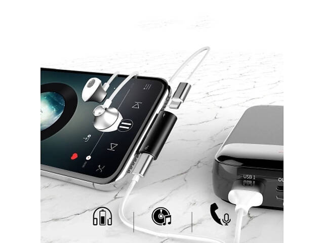 Перехідник L46 Lightning (1 Male / 2 Female) Black Baseus (CAL46-01) - Фото 5