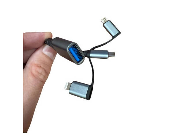 Перехідник OTG USB 3.0 AF to USB-C + Micro 5P + Lightning 0.11m 60W XoKo (XK-AC-155) - Фото 4