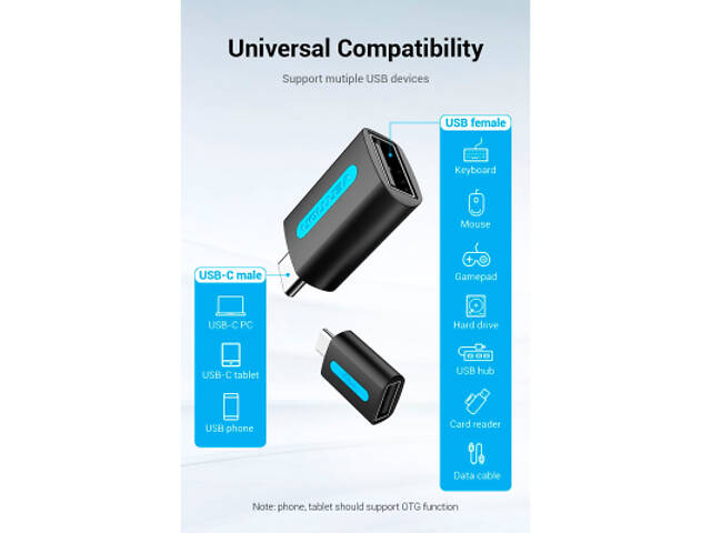 Перехідник USB 2.0 Type-C to USB AF (OTG) Vention (CDTB0) - Фото 2